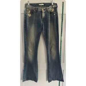 7 For All Mankind Jiselle Wide Leg Loose Fit Distressed Blue Jeans Size 27